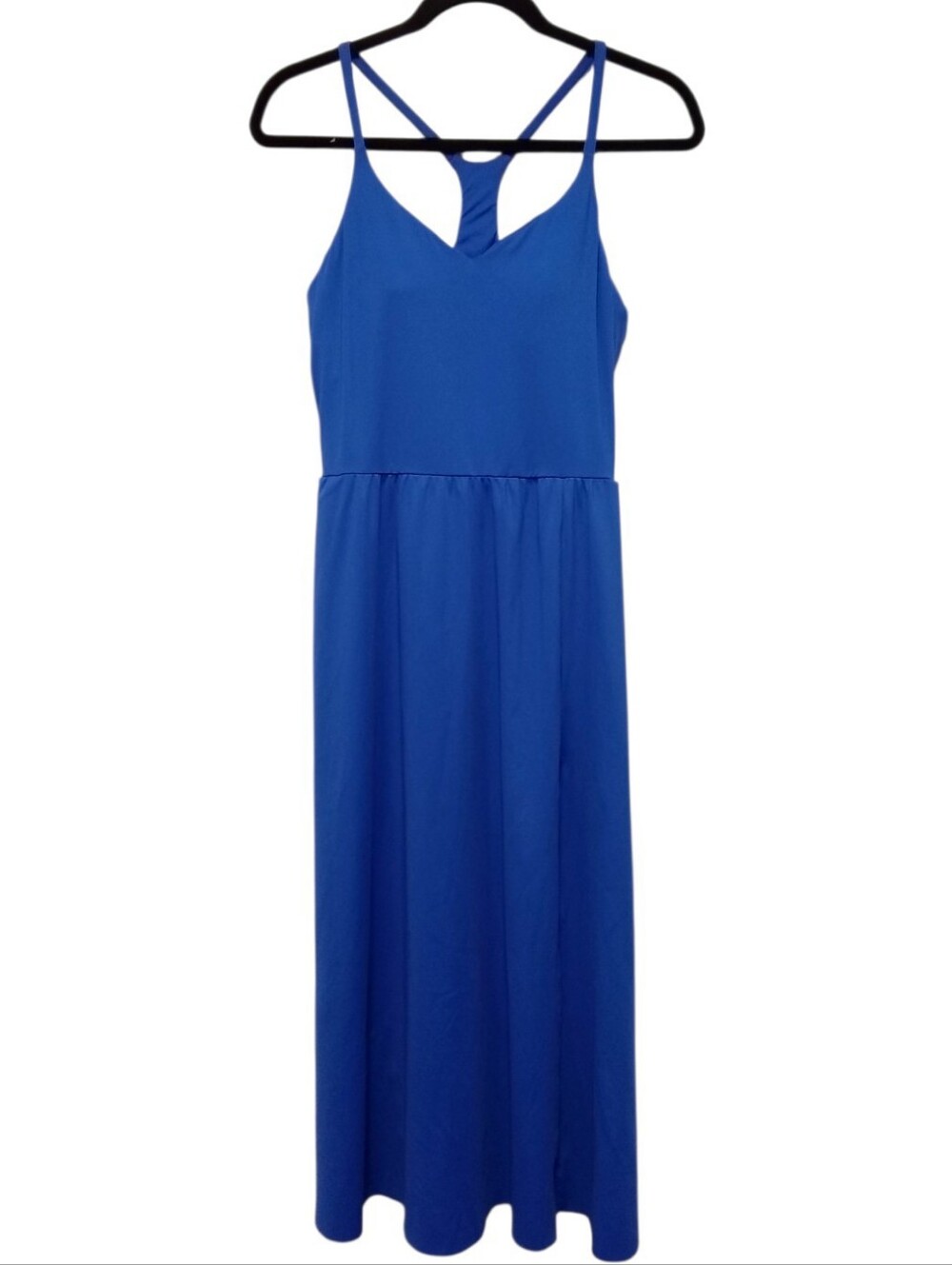 Halara Everyday Midi Chill Dress Womens M Blue Built In Bra Pockets Side Slit